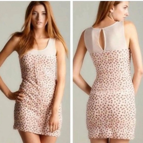 Free People Dresses & Skirts - Free People Mesh Floral Ruched Sleeveless Mini Dress Size Small
